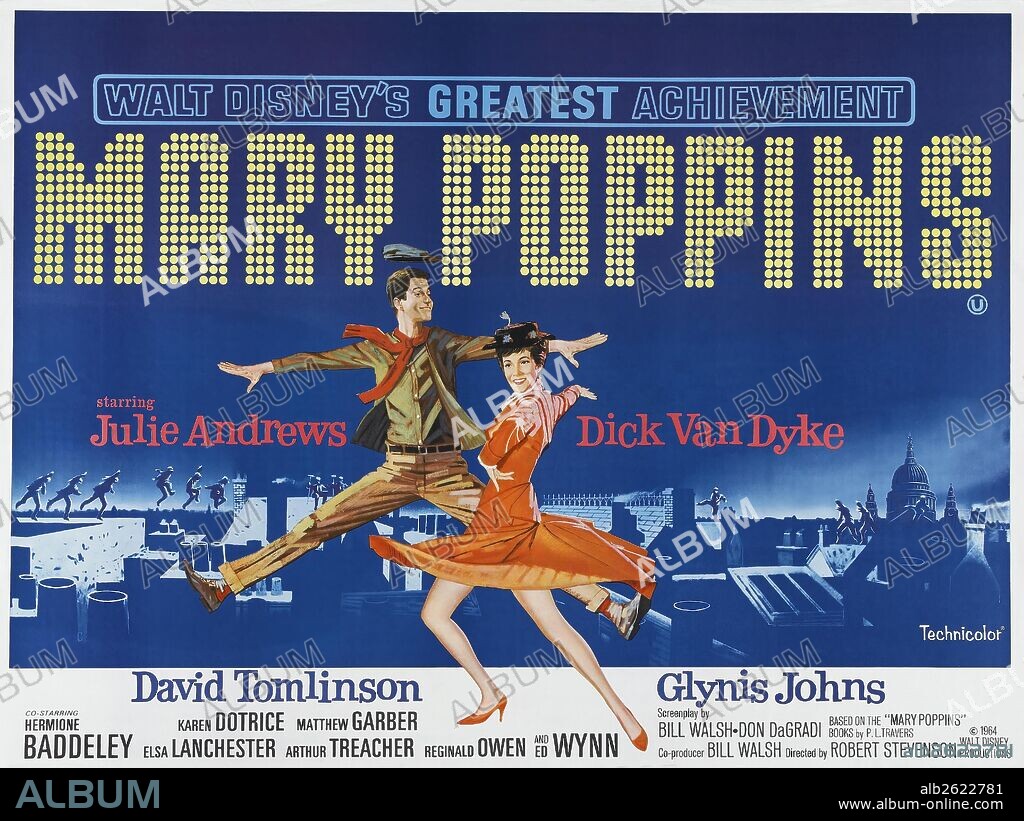 Poster de MARY POPPINS, 1964, dirigida por ROBERT STEVENSON. Copyright WALT DISNEY PRODUCTIONS.