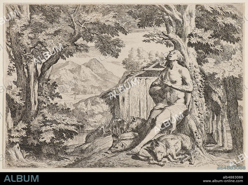 Pietro Testa, Italian, born 1611 or 1612, died 1650, The Prodigal Son: Caring for the Pigs, 164450, Etching on laid paper, plate: 8 1/8 x 11 7/8 in. (20.6 x 30.2 cm).