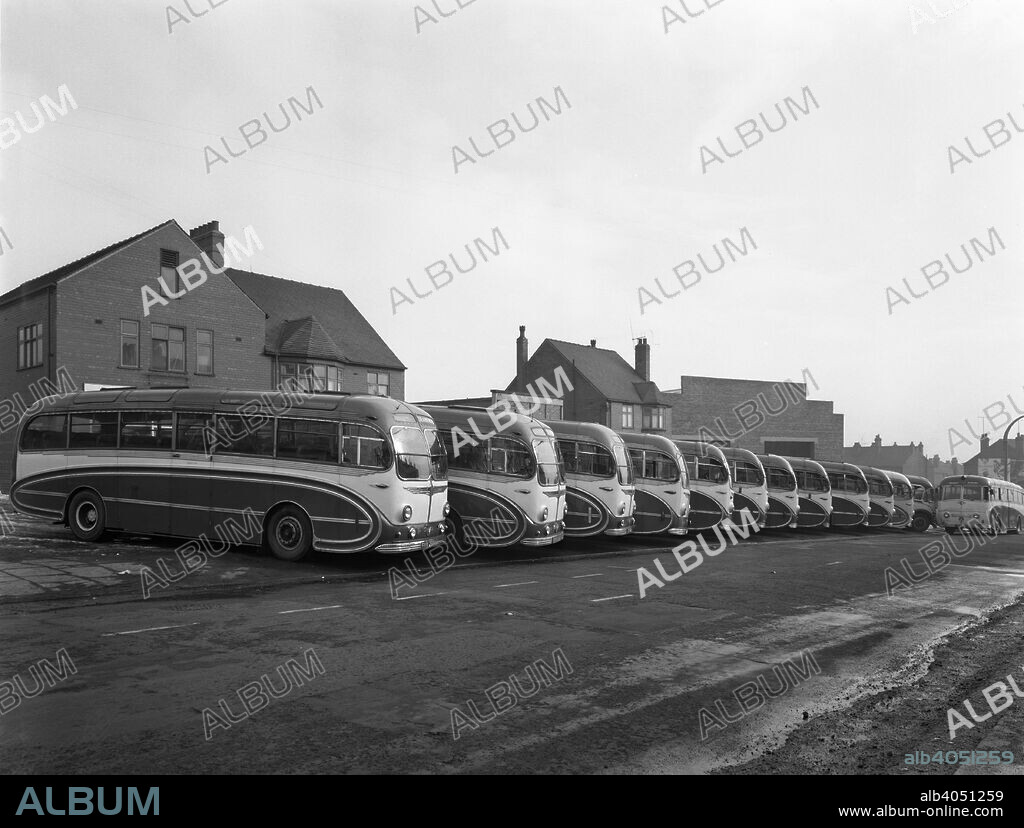 Fleet of AEC Regal Mk4s belonging to Philipson's Coaches, Goldthorpe, South Yorkshire, 1963. The company operated from Goldthorpe in South Yorkshire for a many years both on coastal excursions and on local services but ceased trading in the 1970s. The coaches in the photograph date from c1952.