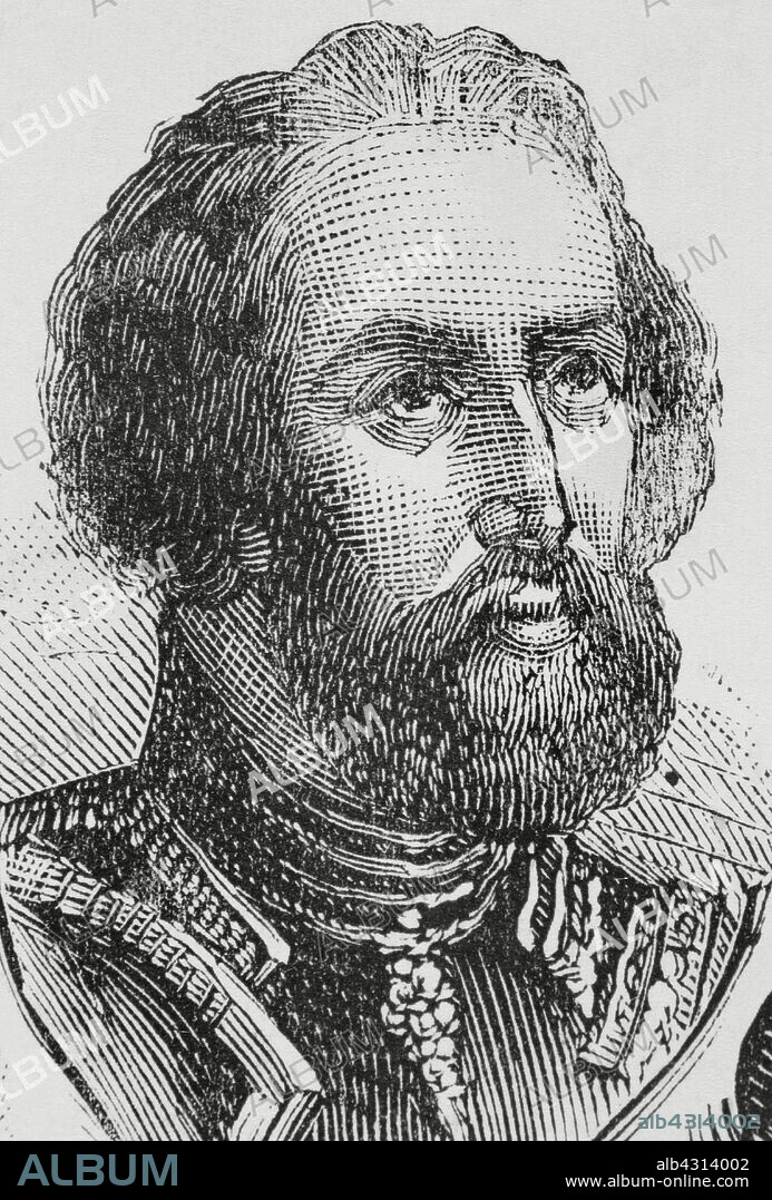 Hernán Cortés, I marqués del Valle de Oaxaca (1485-1547). Conquistador español. A principios del siglo XVI lideró la expedición que inició la Conquista de México. Retrato. Grabado. La Ilustración Española y Americana, 1884.