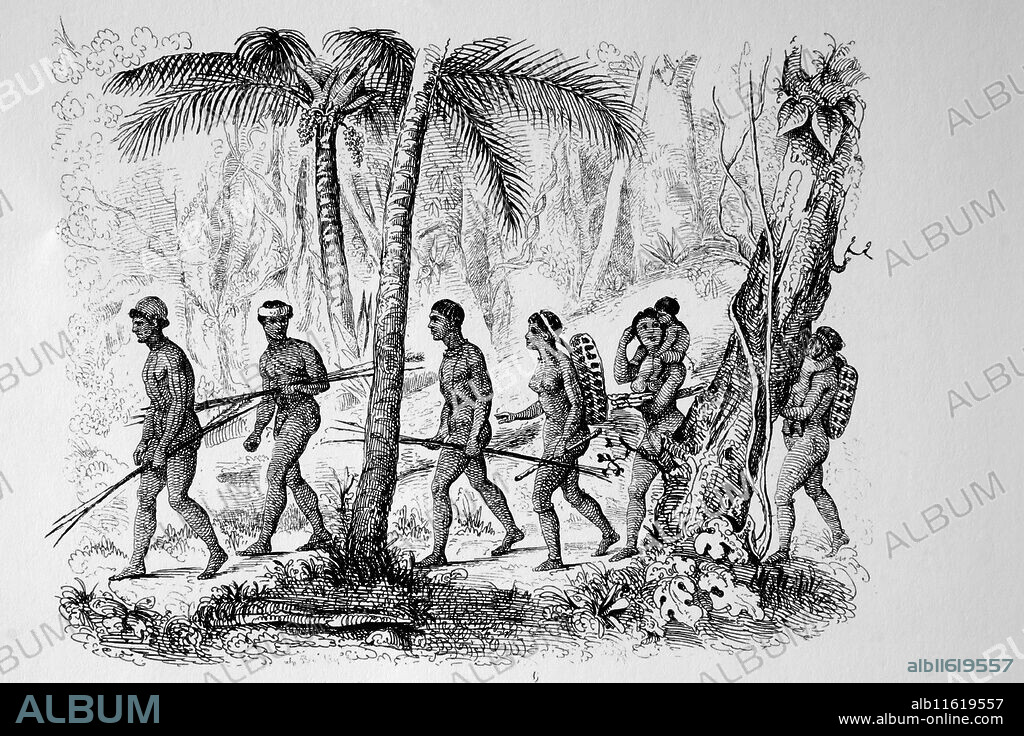 America. Brazil. Members of the Puri tribe, Central Brazil, c.1840. They are extinct. Engraving.