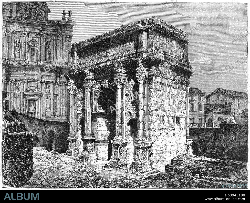 The Arch of Septimius Severus, Roman Forum, Rome, Italy, late 19th century.
