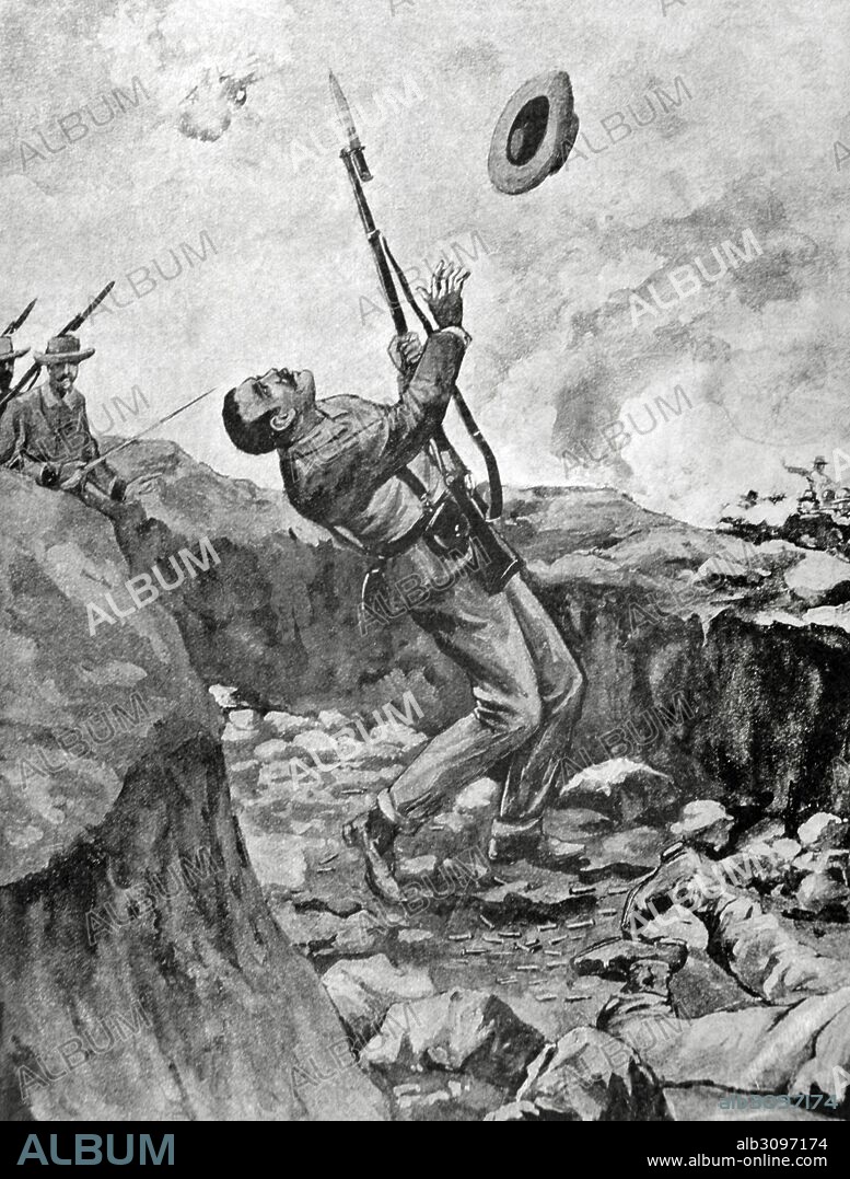 GUERRA HISPANO-ESTADOUNIDENSE o Guerra de Cuba o Guerra Hispano-Cubano-Norteamericna. Conflicto bélico entre España y EEUU en 1898, resultado de la intervención de USA en la guerra de Independencia Cubana. "! Viva españa! Espisodio de la batalla de Santiago de Cuba. La Ilustración Ibérica, 1898.