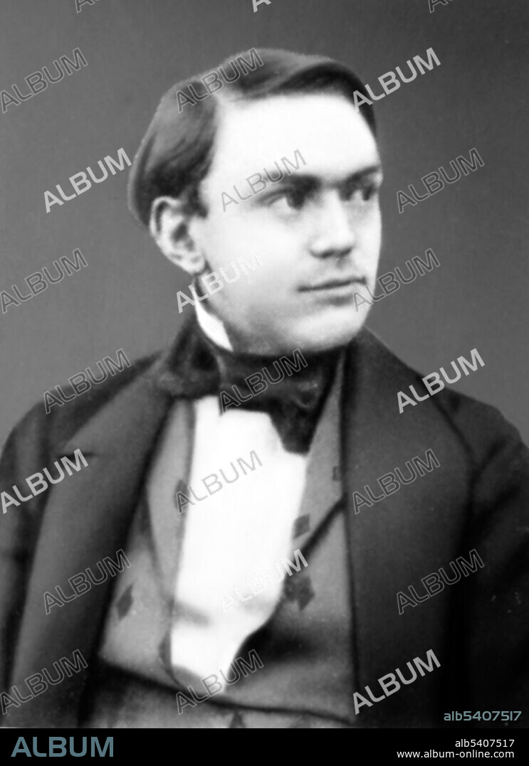 Alfred Bernhard Nobel (October 21, 1833 - December 10, 1896) was a Swedish chemist and inventor, joined his father in the business of manufacturing explosives. He studied explosives like nitroglycerin, and discovered ways to make them safer to use. In 1867, he patented dynamite (a mixture of nitroglycerine and an inert clay). He also produced more powerful explosives, such as blasting gelatin (gelignite, patented in 1876). These patents, and his other businesses, made him extremely wealthy. When he died in 1896, his will directed that the bulk of his fortune be used to set up the Nobel Prizes. These are awarded annually for outstanding contributions in physics, chemistry, physiology or medicine, literature, and world peace. No photographer credited, undated.