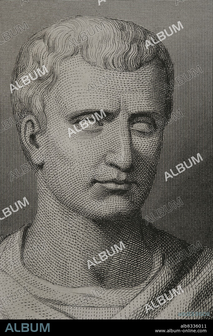 CHARLES GEOFFROY (1819-1882). FRENCH ENGRAVER.. Marco Tulio Cicerón (106 a.C.-43 a.C.). Político, filósofo, escritor y orador romano. Grabado por Geoffroy. Detalle. "Historia Universal", por César Cantú. Tomo VIII. 1858.