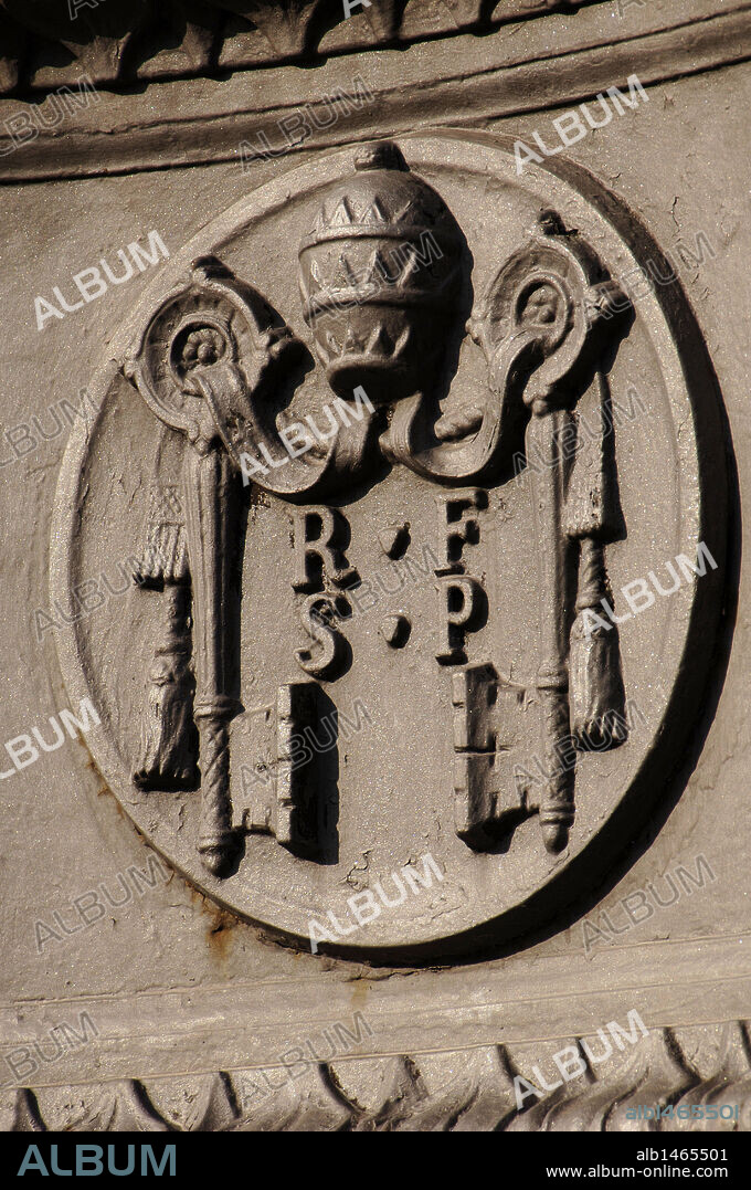 Emblem of Reverend Fabric of Saint Peter (Fabbrica di San Pietro). St. Peter's Square. Vatican City.