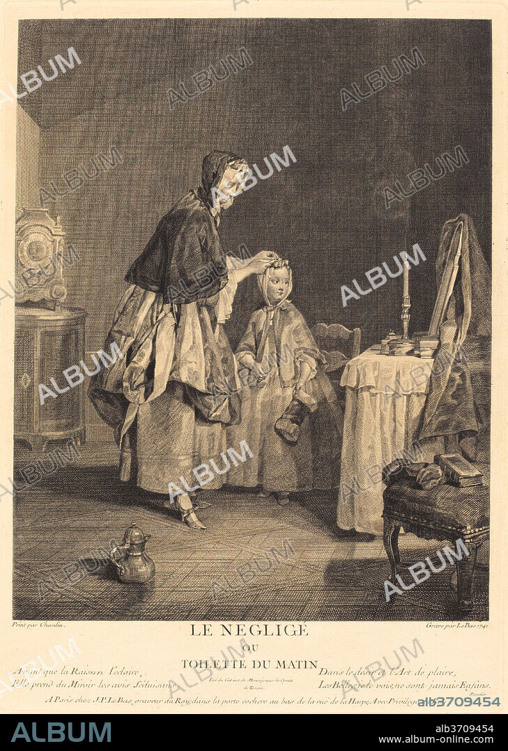 JACQUES-PHILIPPE LE BAS AFTER JEAN SIMÉON CHARDIN. Le neglige, ou la toilette du matin. Dated: 1741. Medium: engraving and etching.