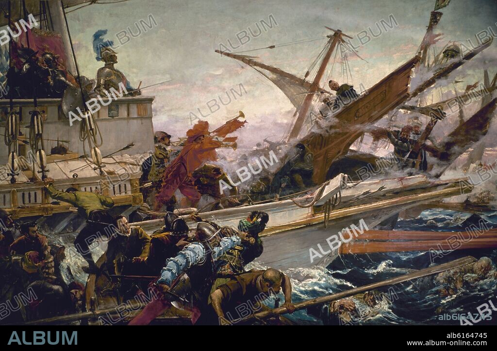 JUAN LUNA. BATALLA DE LEPANTO (7 DE OCTURE DE 1571) - ESCENA DE COMBATE - 1887 - L 3,50 x 5,50 - Nº INVENTARIO 16.