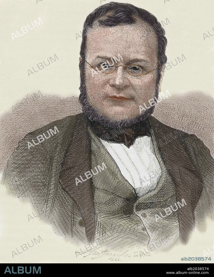 CONDE DE CAVOUR (Camilo Benso) (1810-1861). Estadista italiano, uno de los artífices de la unificación italiana. Grabado del siglo XIX. Coloreado.