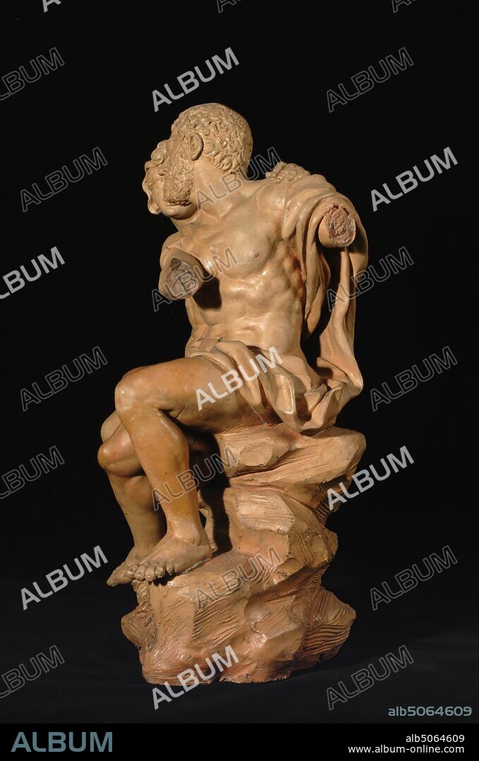Hercules and Iole, 1710-1725 Giovanni Battista Foggini, The subject tells a story of the ancient Greek hero Hercules (or Heracles). Hercules was sold to Omphale, Queen of Lydia. He became her lover and whilst in her service started to display feminine traits, wearing women's dress and spinning. The sculpture depicts Omphale with her arm around Hercules, she wears his lion skin. The arms of Hercules, and one of Omphale's arms are now missing so we can no longer be sure what they held in their hands. In the traditional depiction she is shown holding his club, whilst he holds a spindle. This subject appealed to Renaissance and Baroque artists as it could be used to explore the theme of woman's domination over man., Greek Mythology, Sculpture, Ceramics, Terracotta.