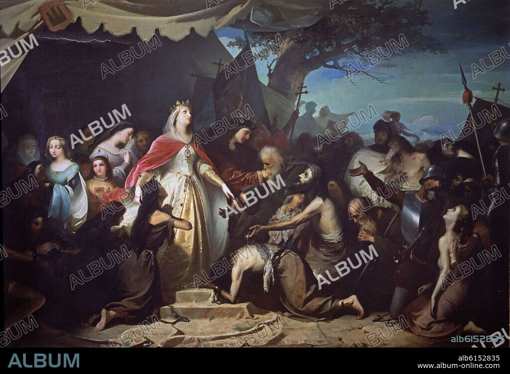 EDUARDO CANO DE LA PEÑA (1823-1897). LOS REYES CATOLICOS RECIBIENDO A LOS CAUTIVOS CRISTIANOS EN LA CONQUISTA DE MALAGA-1867-O/L 3X4,80.