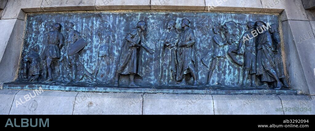 The Columbus Monument (Monumento a Colón or Mirador de Colón) a 60 m (197 ft) tall monument to explorer, Christopher Columbus at the lower end of La Rambla, Barcelona, Catalonia, Spain. Erected in 1888, in honour to Columbus first voyage to the Americas.
