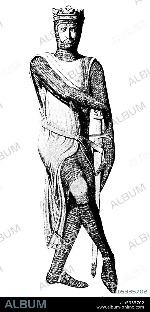 Robert II, called Robert Kurzhose, Robert Curthose, Robert Courteheuse, 1054 - 1134, Duke of Normandy, pictorial work in the cathedral of Gloucester / Robert II., genannt Robert Kurzhose, Robert Curthose, Robert Courteheuse, 1054 - 1134, Herzog der Normandie, Bildwerk in der Kathedrale von Gloucester, Historisch, historical, digital improved reproduction of an original from the 19th century / digitale Reproduktion einer Originalvorlage aus dem 19. Jahrhundert.