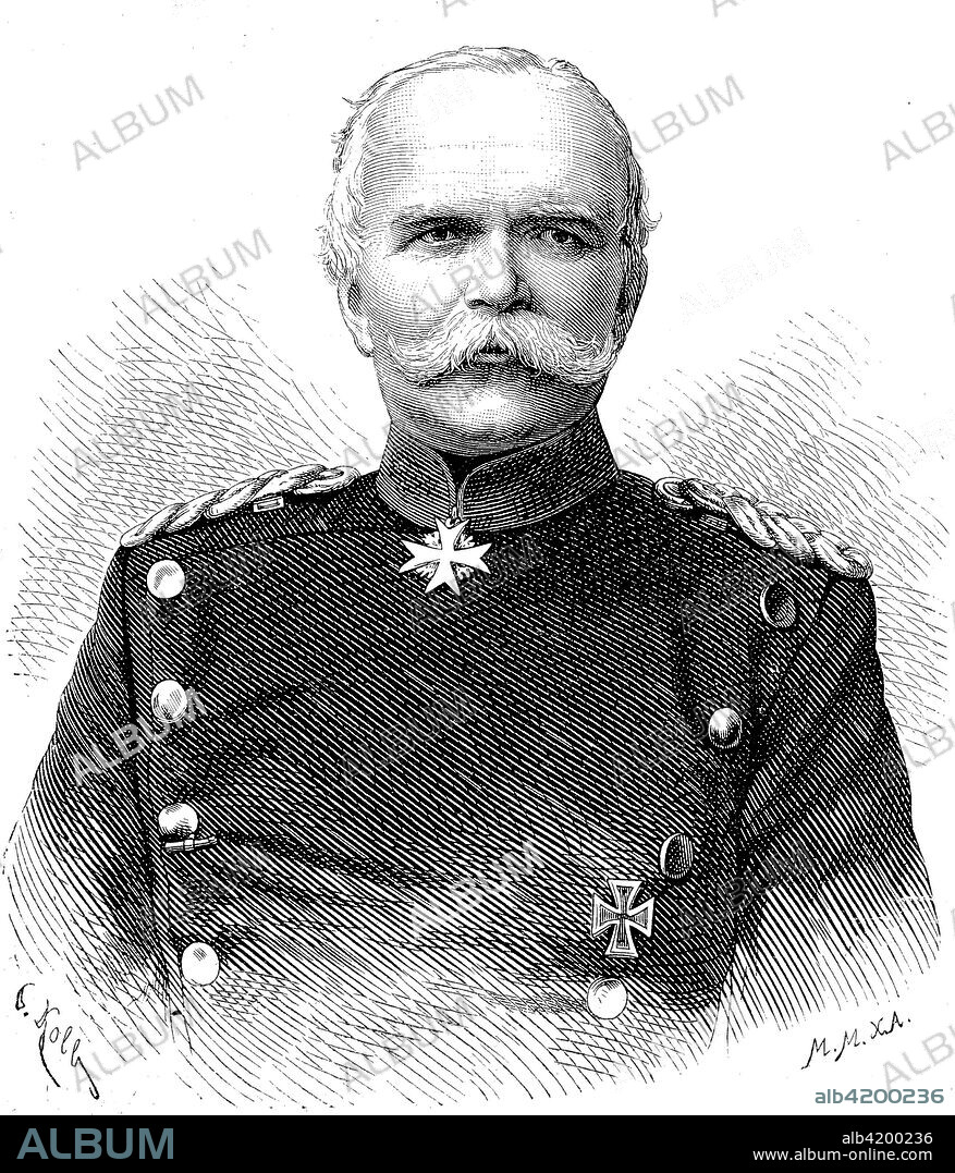 Georg Leo Graf von Caprivi de Caprera de Montecuccoli, Count George Leo of Caprivi, Caprera, and Montecuccoli, born Georg Leo von Caprivi, 24 February 1831 - 6 February 1899, was a German general and statesman who succeeded Otto von Bismarck as Chancellor of Germany, hictorical illustration from 1880.