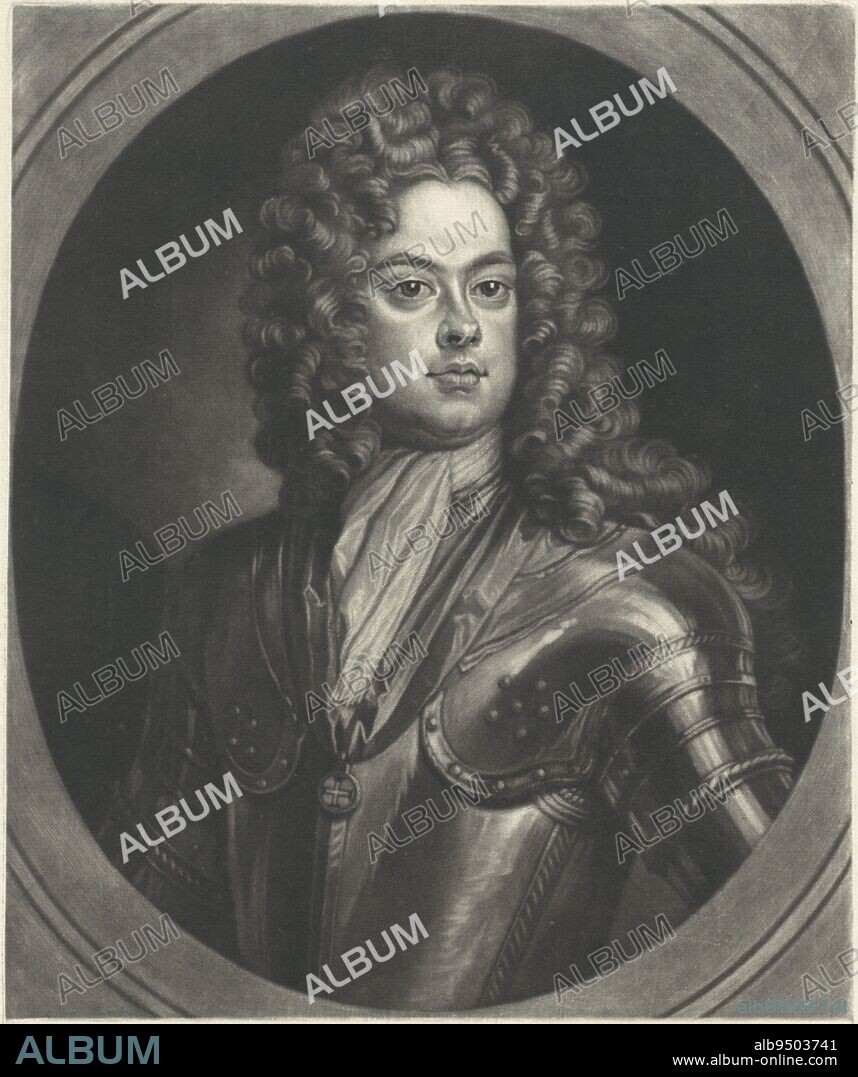 The Portuguese soldier and diplomat Joan Gomes da Silva, Conde de Tarouca in armor He wears a wig, Portrait of Joao Gomes da Silva Conde de Tarouca, print maker: Bernard Picart, (mentioned on object), after: Gottfried Kneller, (mentioned on object), Amsterdam, 1725, paper, engraving, h 347 mm × w 254 mm.