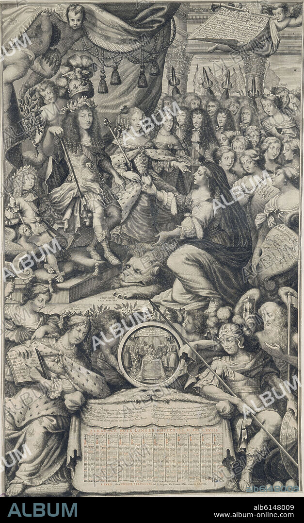 NICOLAS DE LARMESSIN. GRABADO-FRANCIA JUSTIFICA GUERRA DE CONQUISTA DE FLANDES 1668.
