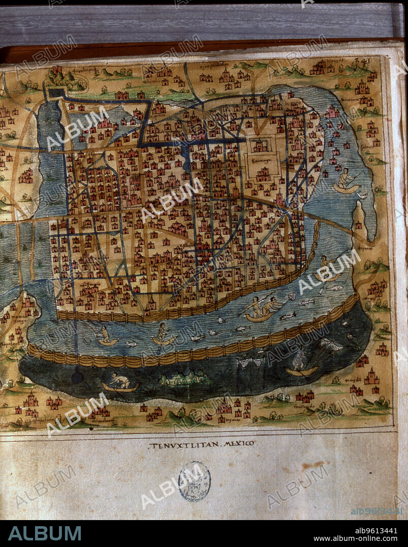 Map of Tenochtitlan, Mexico, 1560, in the work 'General Islands of the World', by the chronicler and cosmographer Alonso de Santa Cruz.