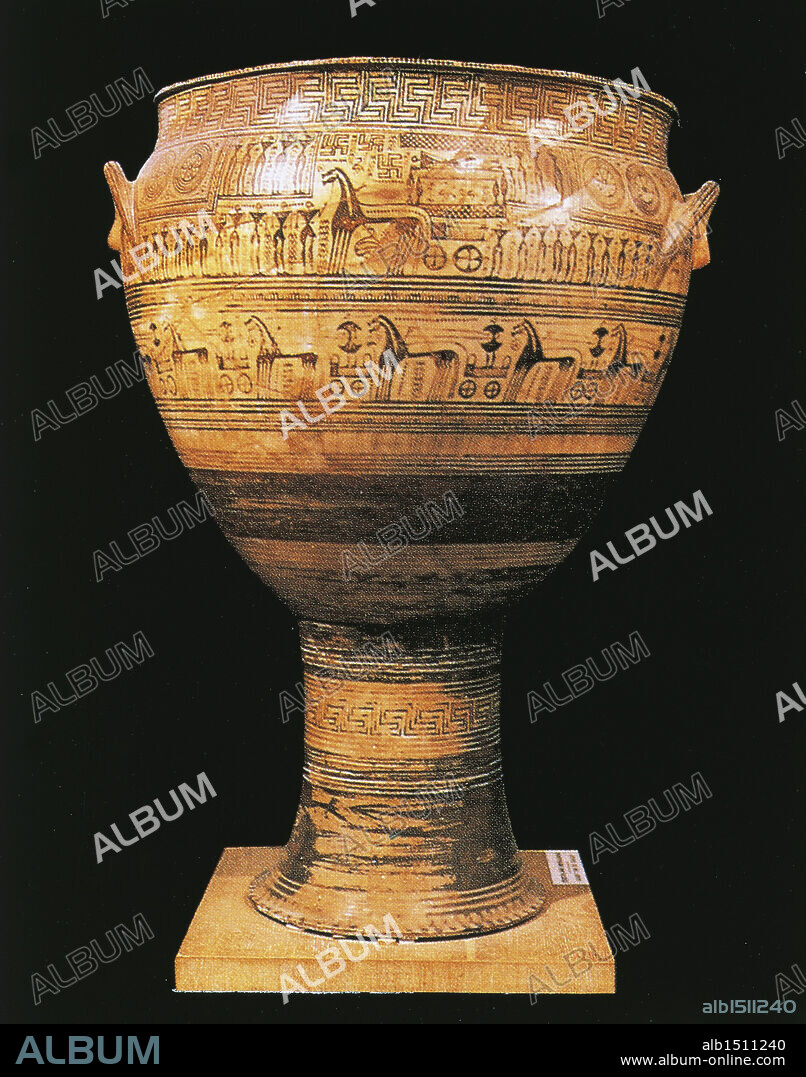 Greek civilization, ceramics - Geometric period. Krater from Kerameikos necropolis, 750 b.C., by Dipylon Master (active 760-735 b.C.).