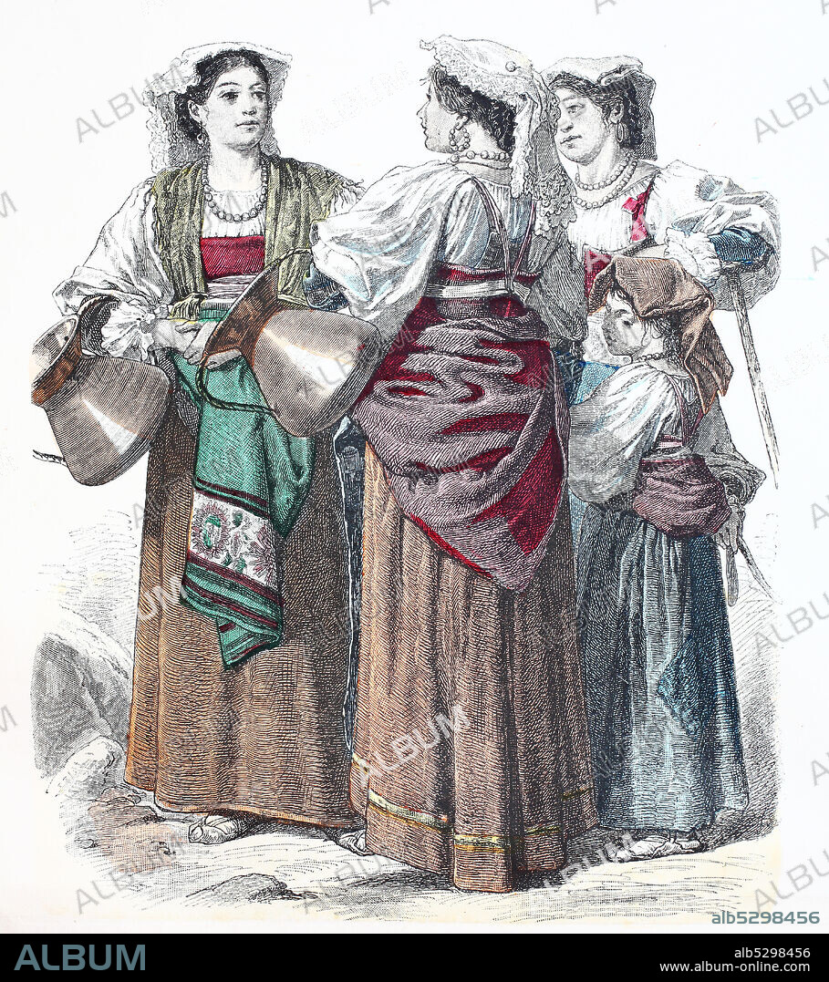 National costume, clothes, history of the costumes, surroundings of Rome, Italy, in 1880, Volkstracht, Kleidung, Geschichte der Kostüme, Umgebung von Rom, Italien, 1880.