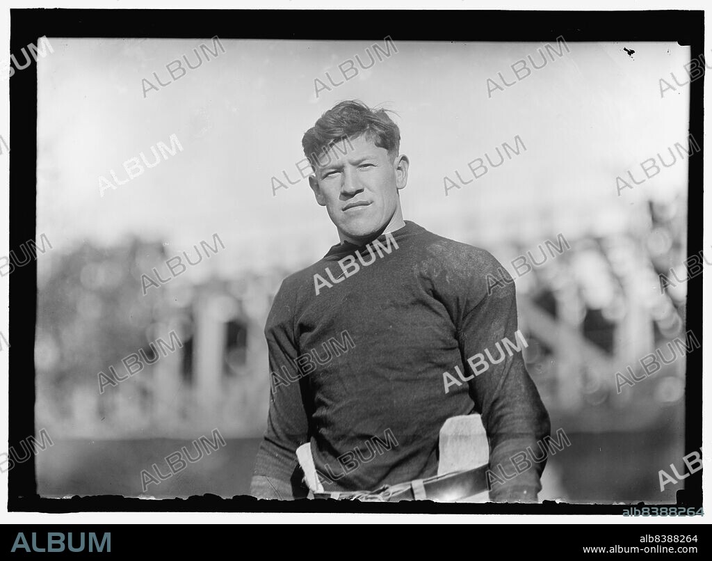HARRIS & EWING. Football player Jim Thorpe, between 1910 and 1920. Athlete and Olympic gold medalist James Francis Thorpe was the first Native American to win a gold medal for the United States in the Olympics. Thorpe, a member of the Sac and Fox Nation, won two Olympic gold medals in the 1912 Summer Olympics, and also played American football, baseball and basketball.
