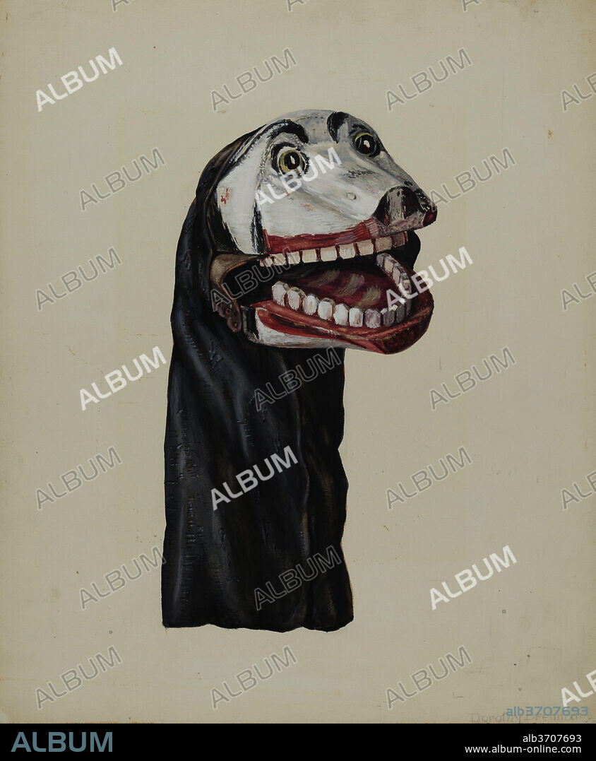 DOROTHY BRENNAN. "Dog Toby" Hand Puppet. Dated: c. 1936. Dimensions: overall: 42.5 x 35.5 cm (16 3/4 x 14 in.)  Original IAD Object: 5 1/2" long; 15 1/2" high. Medium: watercolor, gouache, and graphite on paperboard.