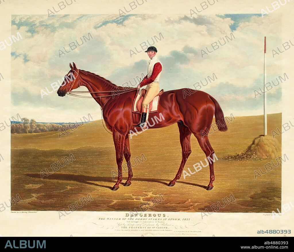 Charles Hunt, Sr., British, 1803-1877, After John Frederick Herring, Sr., (British, 1795-1865), 'Dangerous', published 1833, Color aquatint on paper, Overall: 12 1/4 x 16 13/16 in. (31.1 x 42.7 cm).