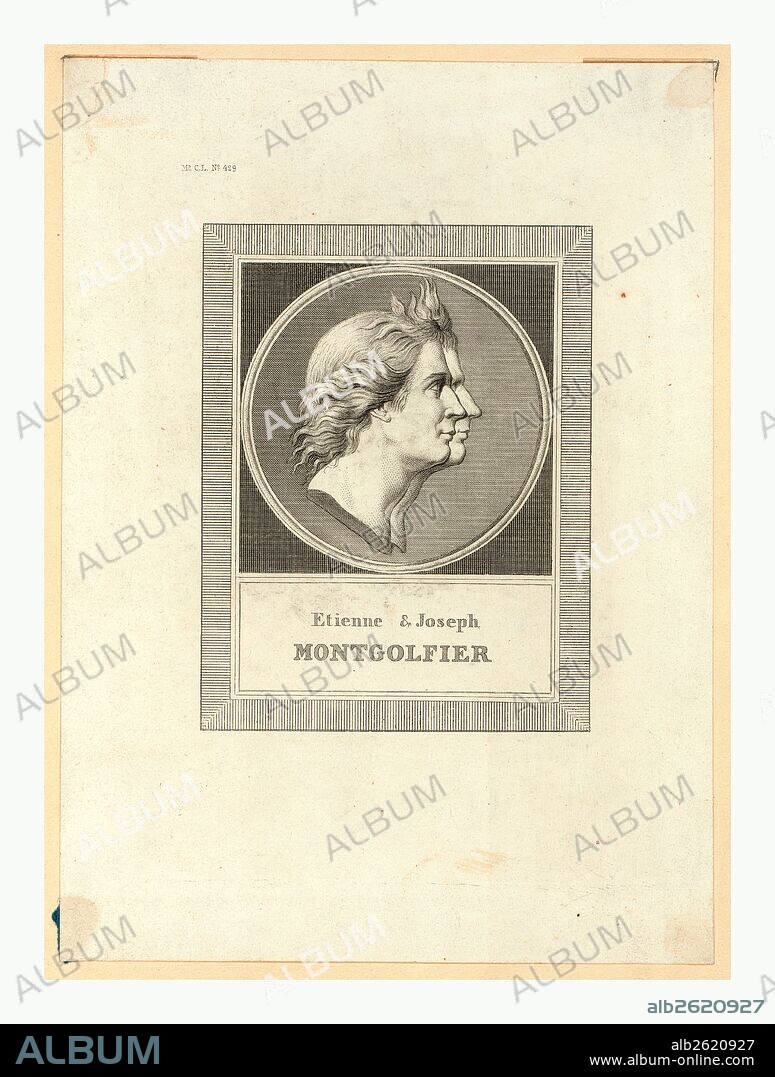 Etienne & Joseph Montgolfier, Bust-length double profile portrait of the Montgolfier brothers, French ballonists. After the gold medal designed by Houdon.