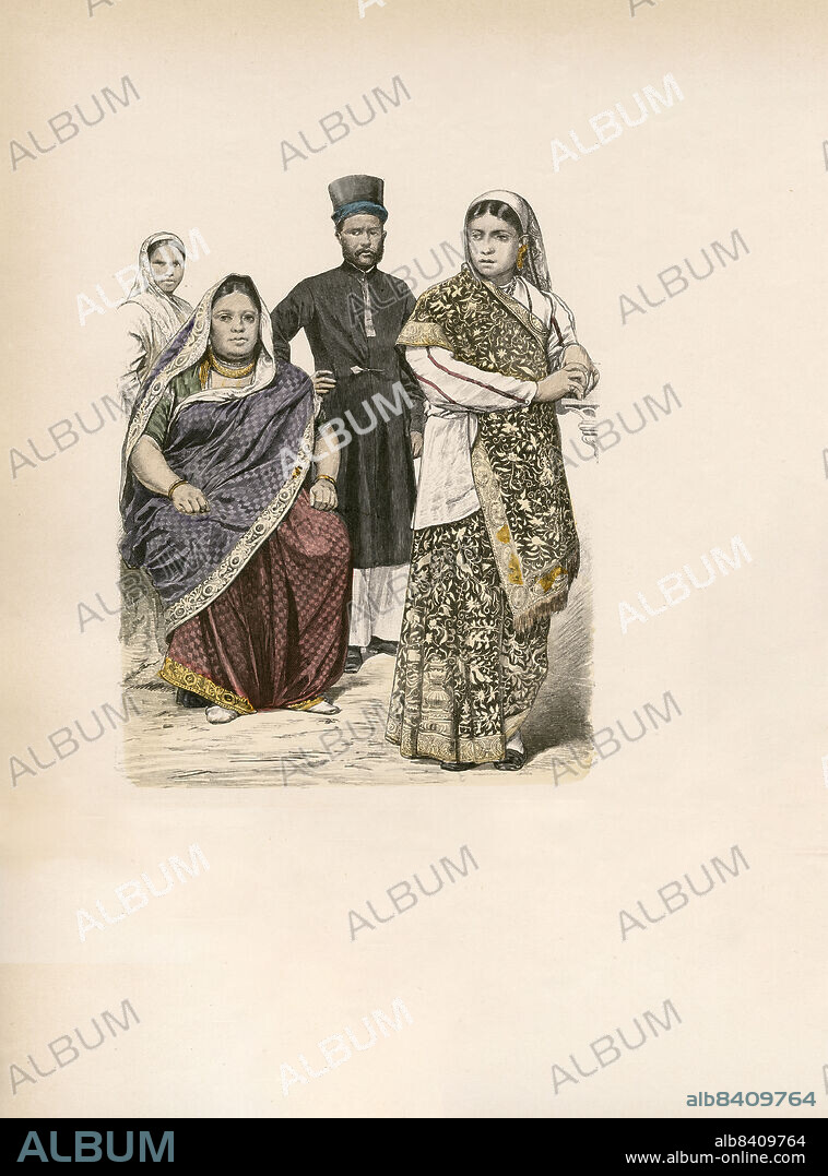 Parsees from Bombay and Singapore, Late 19th Century, Illustration, The History of Costume, Braun & Schneider, Munich, Germany, 1861-1880.