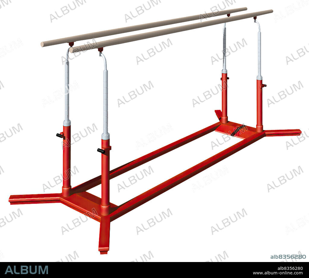 Men's gymnastics apparatus made up of two horizontal bars set at the same height; they are for performing various acrobatic exercises.