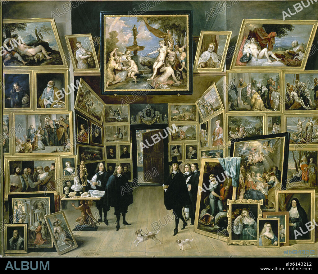 DAVID TENIERS EL JOVEN. ARCHIDUQUE LEOPOLDO GUILLERMO EN SU GALERIA DE PINTURAS DE BRUSELAS - DESPUES DE 1651 - OLEO/COBRE - 104,8x130,4 - BARROCO FLAMENCO - NP 1813.