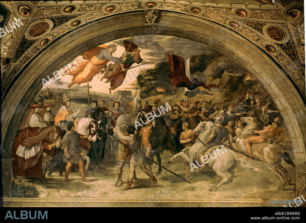 RAFAEL SANZIO O RAFAEL DE URBINO. Pope Leo I repulsing Attila - 1512/14 - fresco.
