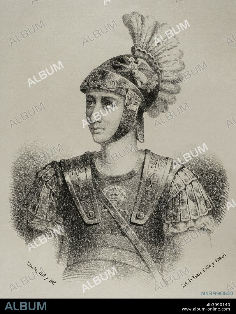 Scipio Africanus (236-183 BC). Roman general and later consul. He defeated Hannibal at the Battle of Zama (Second Punic War). Drawing by Llanta (fl.1866-1872) . Lithography. Cronica General de Espa–a, Historia Ilustrada y Descriptiva de sus Provincias. Catalonia. 1866.