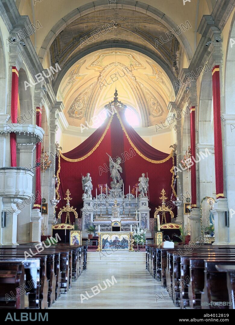 Interior of the Church of St Euphemia, Rovinj, Croatia. The church was built in the 18th century. It houses the sarcophagus of St Euphemia whose remains, according to local legend, miraculously washed ashore in 800 having floated all the way from the Bosphorus after she was martyred in 284.