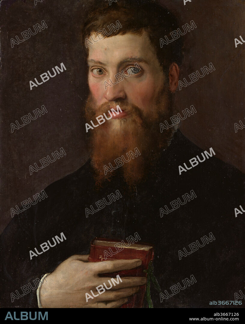 Carlo Rimbotti (1518-1591). Artist: Francesco Salviati (Francesco de' Rossi) (Italian, Florence 1510-1563 Rome). Dimensions: 20 3/4 × 16 3/8 in. (52.5 × 41.5 cm). Date: 1548.
Salviati painted the Florentine medical doctor Carlo Rimbotti when both men belonged to the literary society, the Accademia Fiorentina. The vivid quality of psychological presence suggests that this was an informal portrait for a friend. The precise observation--note the moles on Rimbotti's brow and forehead--is in contrast with the formality and artifice of Bronzino's portrait that hangs nearby. There, the young man is psychologically distant and surrounded by objects that allude to his status and interests. Most contemporary portraits followed Bronzino's lead. Salviati's is a rare attempt to encourage the viewer to draw close to this remarkable sitter.