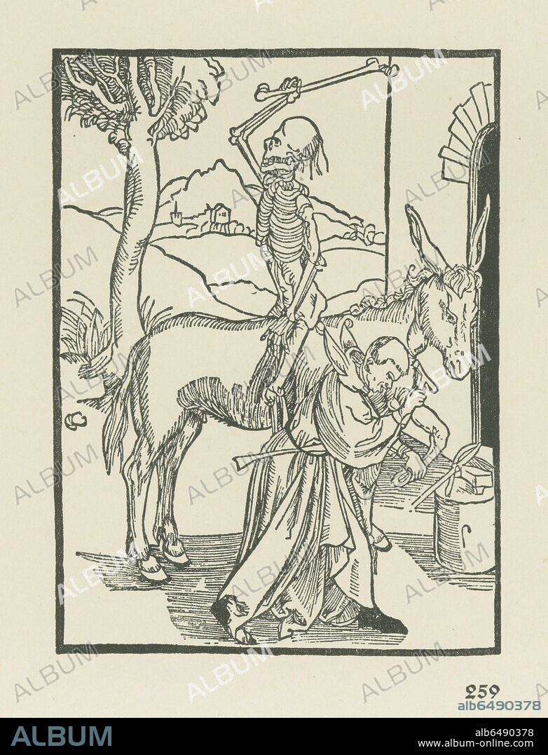 ALBRECHT DÜRER. Von hoffnung vff erben (Von der Hoffnung, andere zu beerben). Illustration to "Das Narrenschiff" by Sebastian Brant. Published by Johann Bergmann von Olpe, Basel, 11 February 1494. Woodcut, 116 x 84mm. (fol.Q5v., Chapter 94).