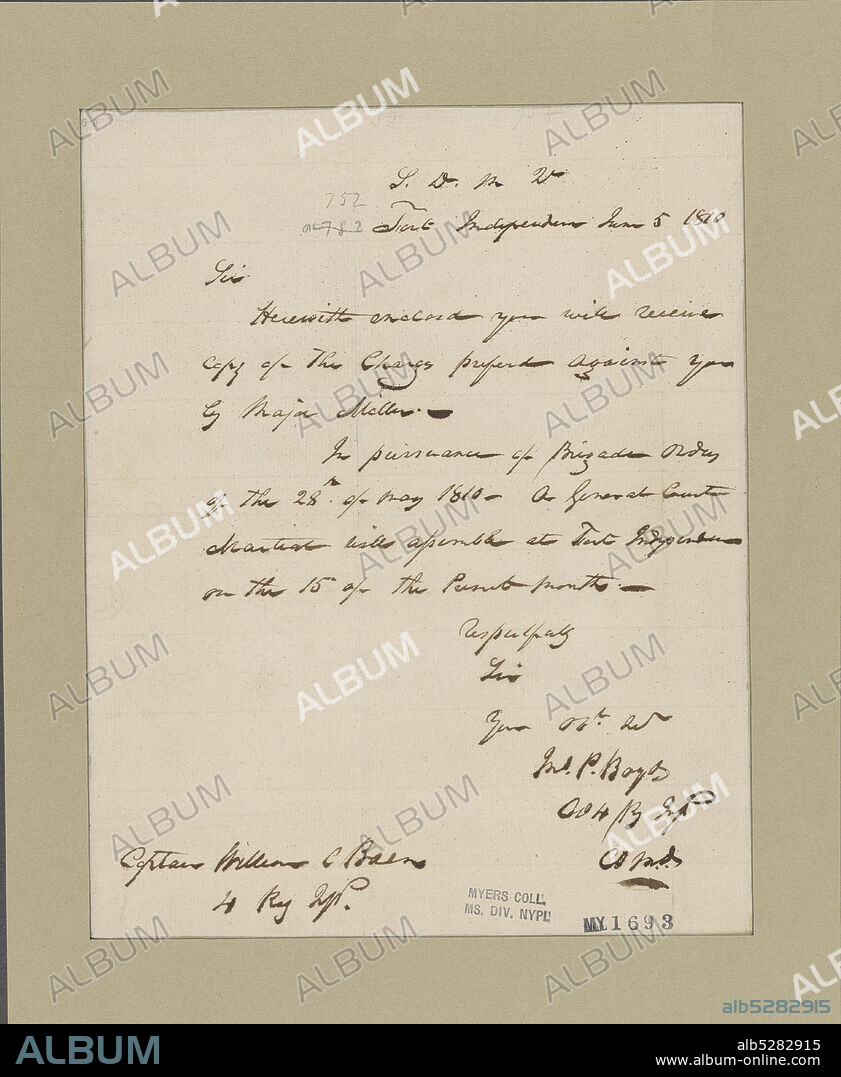 Boyd, John P. Fort Independence. To Captain William C. Bain, text, Documents, 1810.