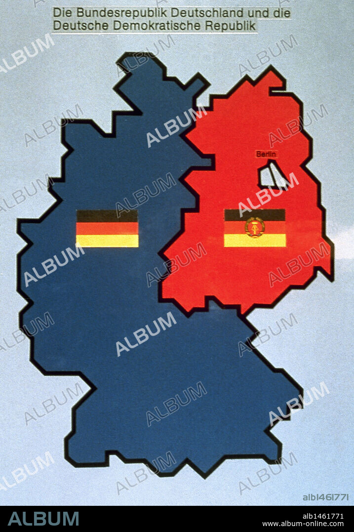 History of Germany (1949-1990). Map of the Federal and Democratic Republic of Germany.