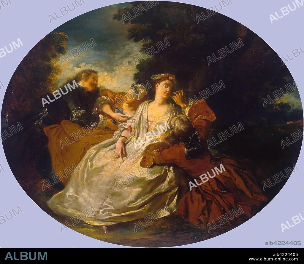 JEAN-FRANçOIS DE TROY. 'Scene in the Park'. France, 1750s. Dimensions: 61x74 cm.