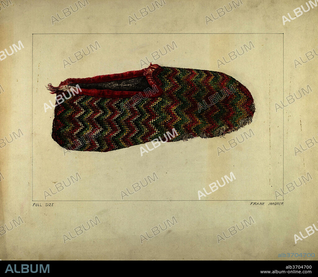 FRANK MAURER. Woman's Slipper. Dated: 1935/1942. Dimensions: overall: 35.8 x 42.9 cm (14 1/8 x 16 7/8 in.)  Original IAD Object: rendering actual size. Medium: watercolor, graphite, and gouache on paper.