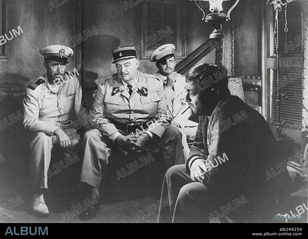 CLAUDE RAINS, PETER LORRE, SYDNEY GREENSTREET and VICTOR FRANCEN in PASSAGE TO MARSEILLE, 1944, directed by MICHAEL CURTIZ. Copyright WARNER BROTHERS.
