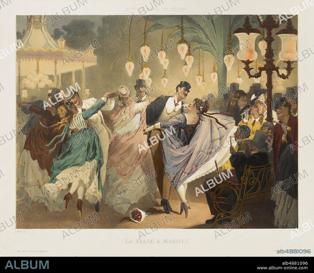 Gustave Barry, French, active 18481882, After Philippe-Jacques Linder, (French, active 18571880), Musée des moeurs en actions: La valse à Mabille, 18481882, Chromolithograph, partly hand colored, on wove paper, image: 15 3/8 x 20 5/16 in. (39.1 x 51.6 cm).