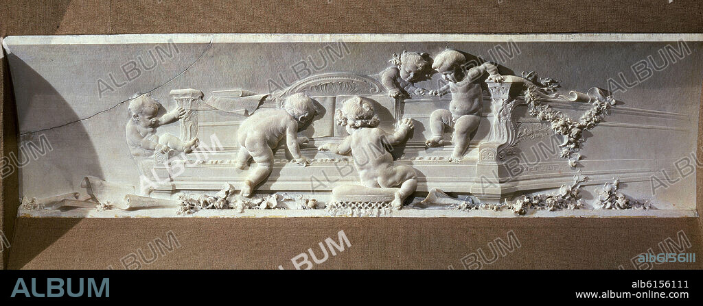 MARIANO BENLLIURE Y GIL. RELIEVE-NIÑOS MUSICOS-MARMOL 68X250 CM.