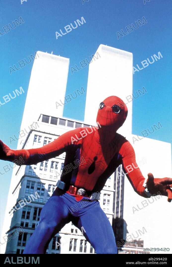 NICHOLAS HAMMOND and SPIDER-MAN. NICHOLAS HAMMOND in SPIDERMAN, 1977, directed by E. W. SWACKHMAMER. Copyright COLUMBIA PICTURES.