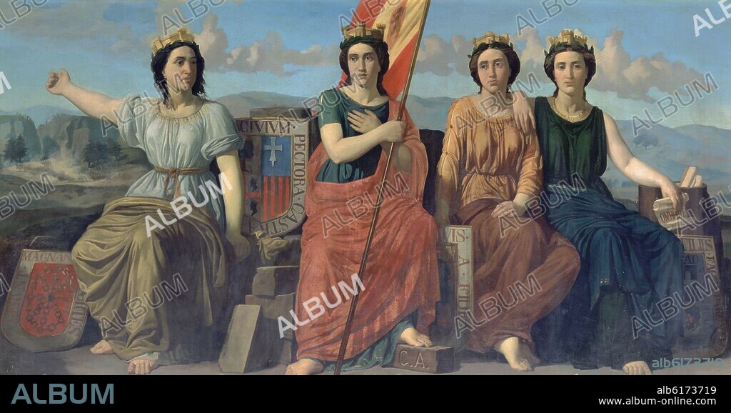 VICENTE CAMARON (1803-1864). SALON DE CONFERENCIAS - PINTURA MURAL DEL CUERPO INFERIOR "ARAGON Y NAVARRA" - SIGLO XIX.