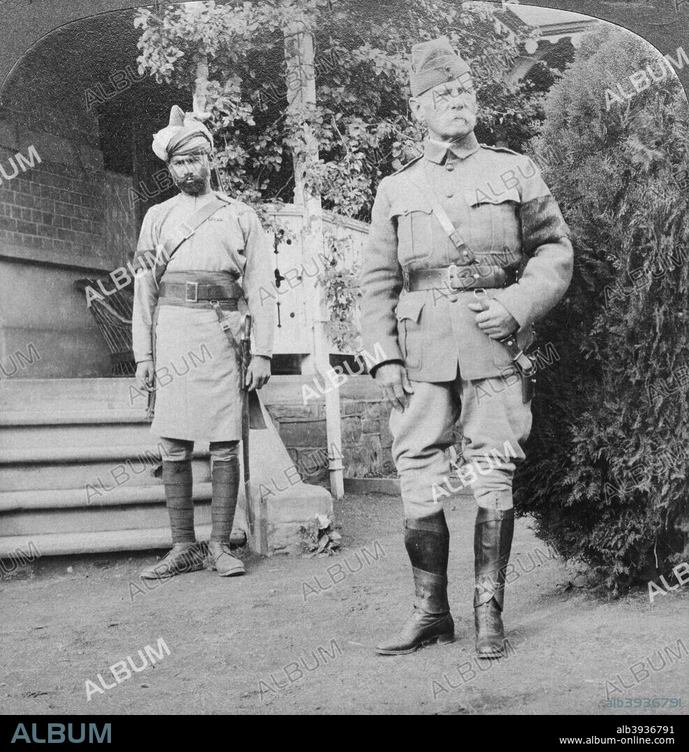 Lord Roberts, Commander in Chief of British Armies, South Africa, Boer War, 1900-1901. Frederick Sleigh Roberts was appointed commander of the British forces in South Africa, replacing General Sir Redvers Buller in February 1900. Stereoscopic card detail.