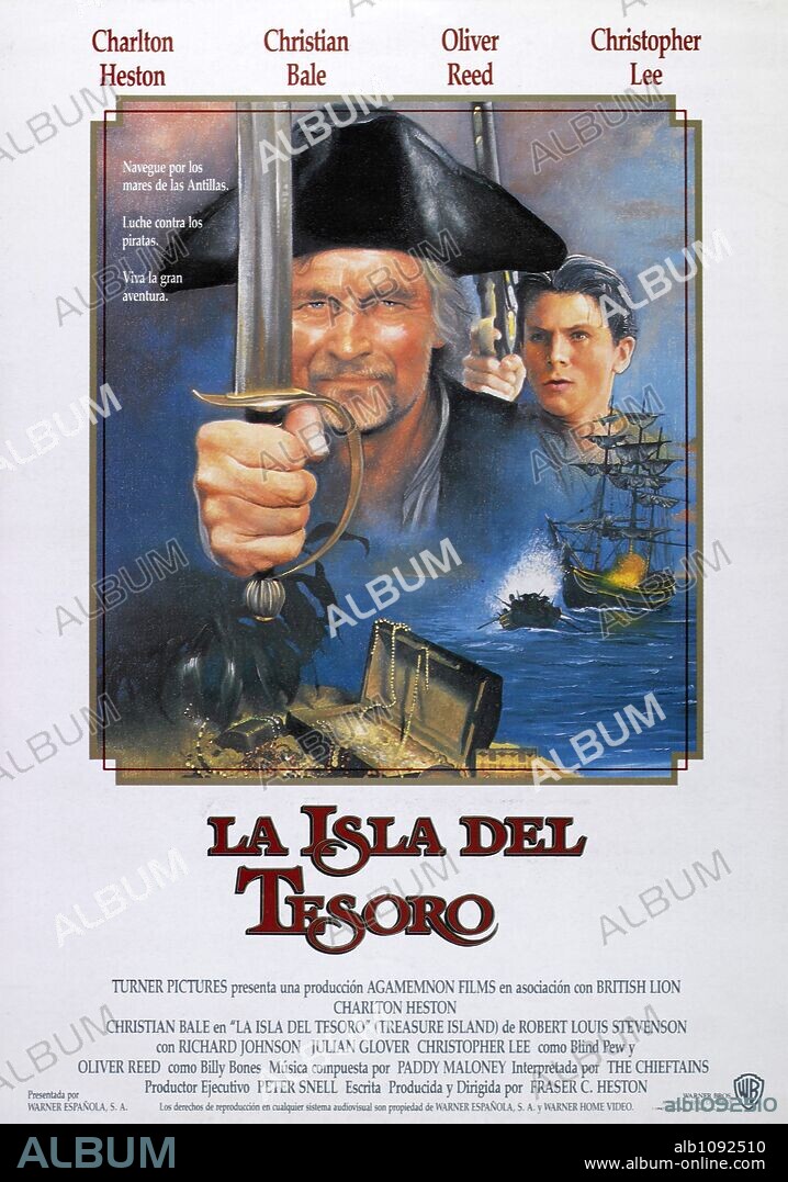 Poster de LA ISLA DEL TESORO, 1990 (TREASURE ISLAND), dirigida por FRASER HESTON. Copyright WARNER BROTHERS.