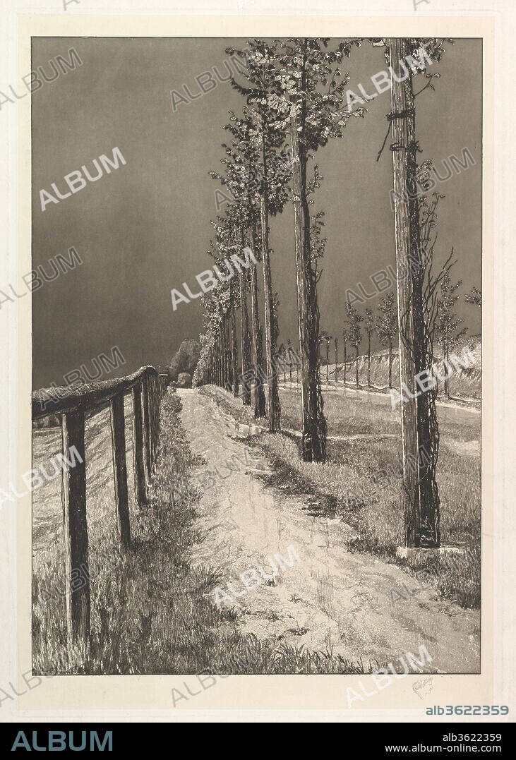 MAX KLINGER (PEINTRE). Die Chaussee, from the series Vier Landschaften. Artist: Max Klinger (German, Leipzig 1857-1920 Großjena). Dimensions: Plate: 20 7/16 × 14 1/16 in. (51.9 × 35.7 cm)
Sheet: 27 5/8 × 20 7/8 in. (70.1 × 53 cm). Date: n.d..