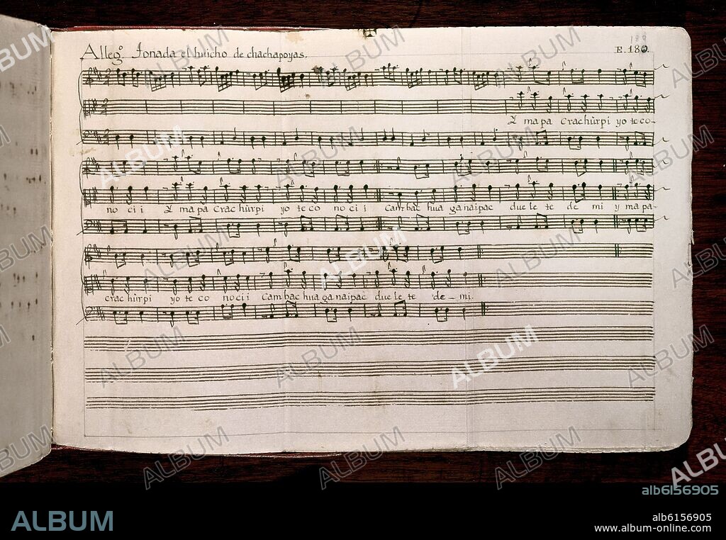 MARTINEZ COMPAÑON BALTASAR. CODICE TRUJILLO DEL PERU - TOMO II E 189 - ALLEGRO - TONADA AL HINCHO DE CHACHAPOYAS 1 - MANUSCRITO - SIGLO XVIII.