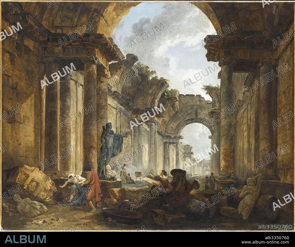 HUBERT ROBERT. Imaginary View of the Grand Gallery of the Louvre in Ruins.