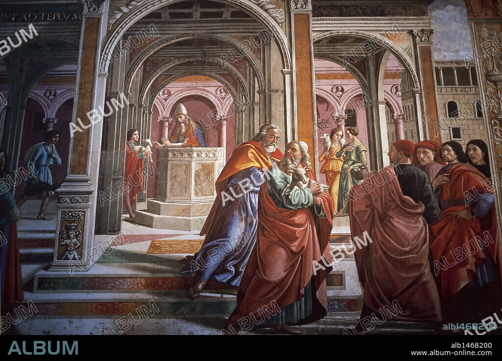 DOMENICO GHIRLANDAIO. ARTE RENACIMIENTO. ITALIA. GHIRLANDAIO, Domènico di Tommasco Bigordi, llamado il (1449-1494). Pintor florentino. "JOAQUIN EXPULSADO DEL TEMPLO". Fresco de la CAPILLA TORNABUONI. Iglesia de Santa María Novella. Florencia.